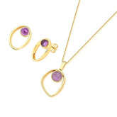 CONJUNTO EM AMETISTA COM DESIGN ELEGANTE DOURADO